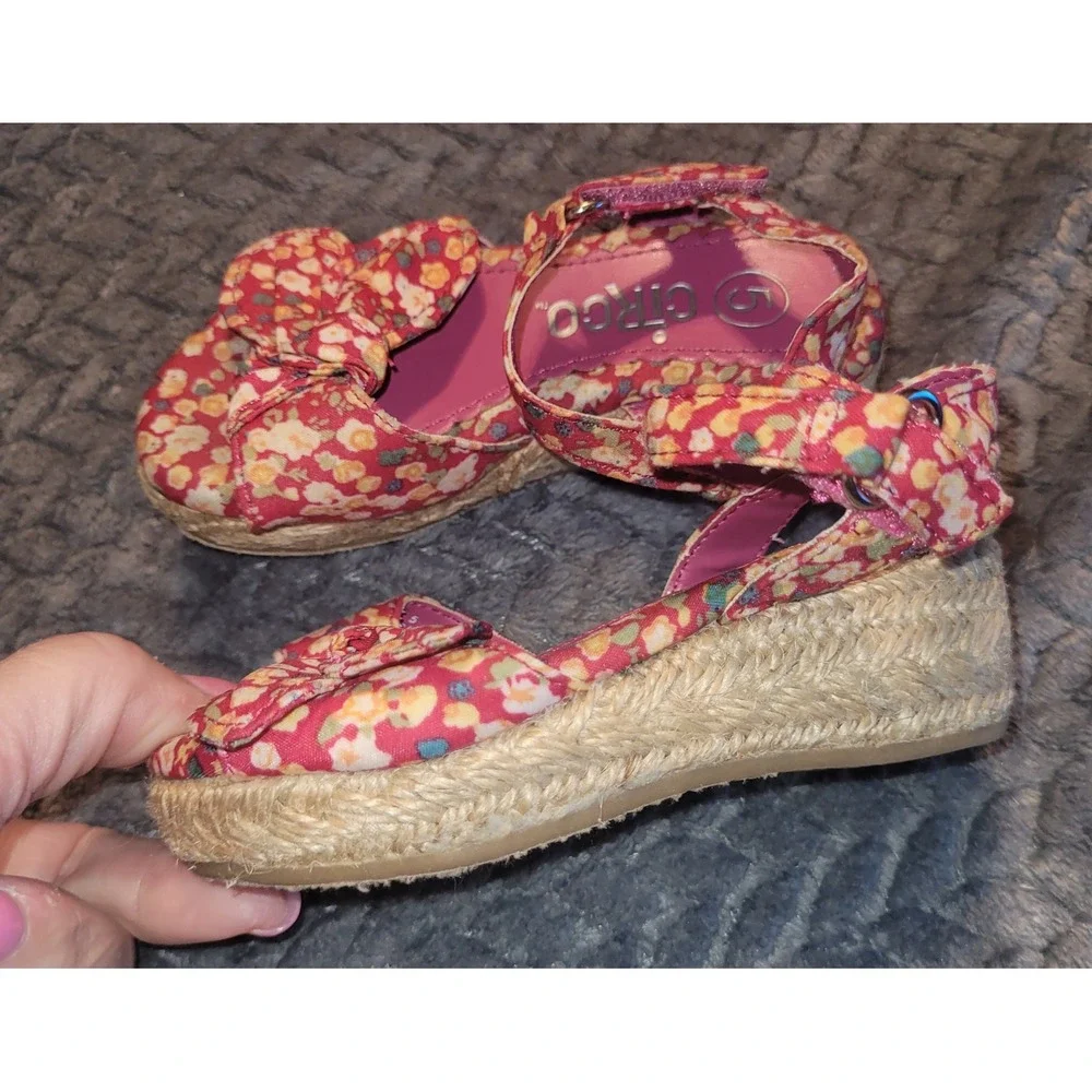 Circo Toddler Girls Floral Espadrille Wedge Sandals Pink Yellow Bow Size 5